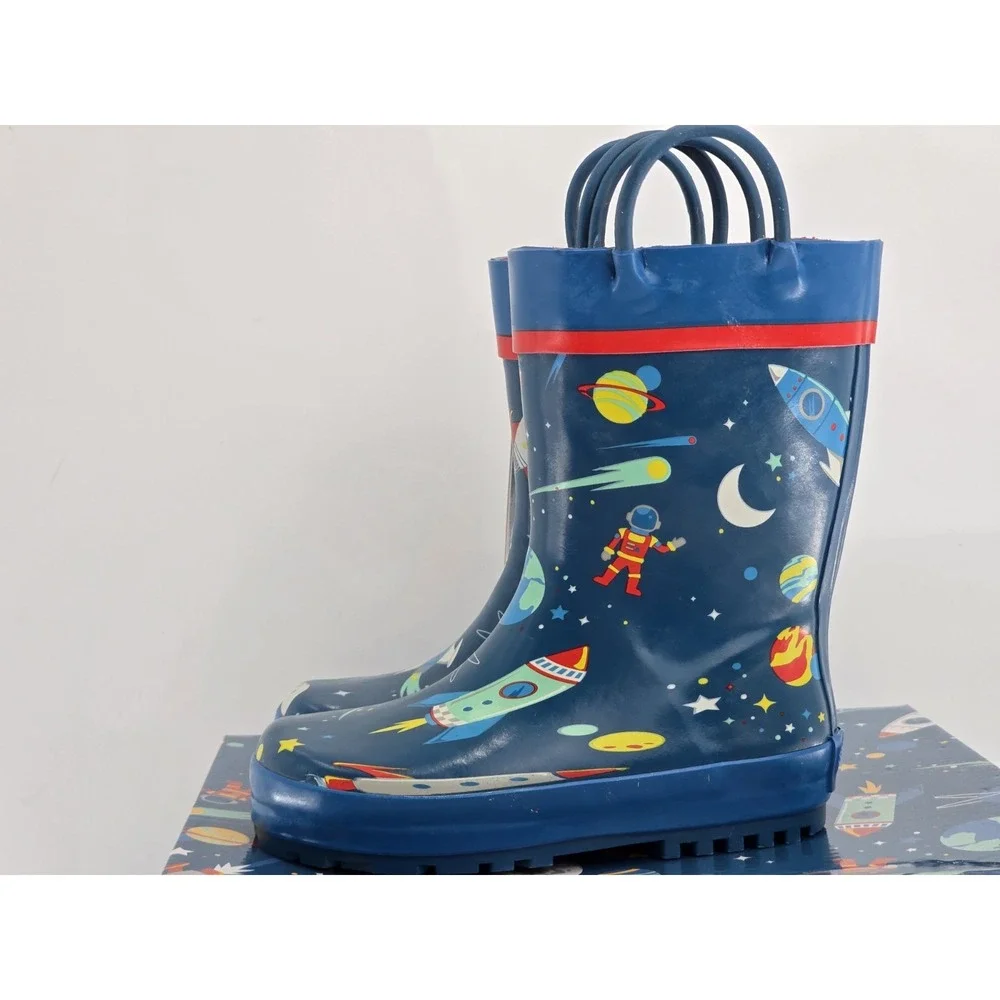 Stephen Joseph Rain‎ Boots Boys Size 9 Space Rocket Planets Rubber NIB